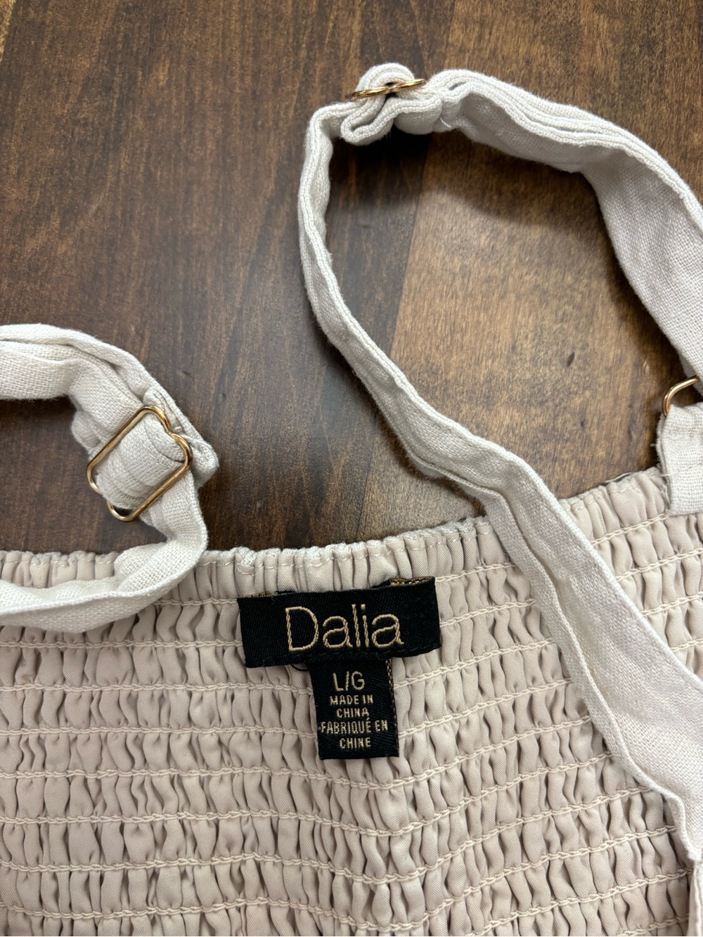 Dalia Linen Blend Midi Dress Large NWOT Neutral Beige Cottagecore Minimalist - Picture 9 of 14